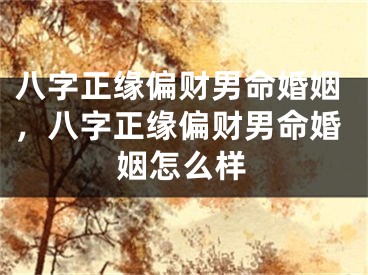 八字正缘偏财男命婚姻，八字正缘偏财男命婚姻怎么样