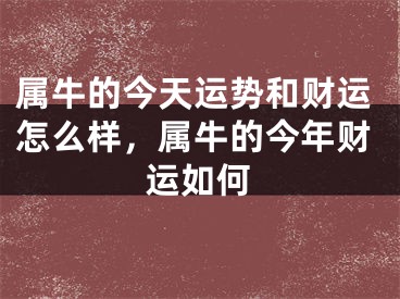 属牛的今天运势和财运怎么样，属牛的今年财运如何