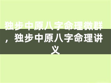 独步中原八字命理微群，独步中原八字命理讲义