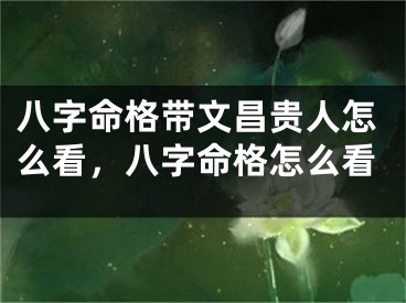 八字命格带文昌贵人怎么看，八字命格怎么看