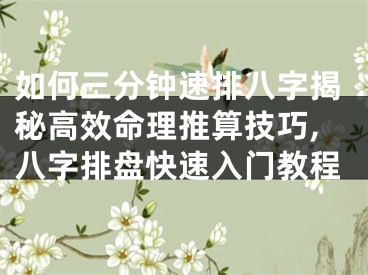 如何三分钟速排八字揭秘高效命理推算技巧,八字排盘快速入门教程