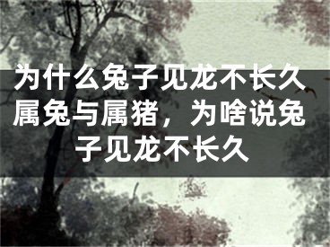 为什么兔子见龙不长久属兔与属猪，为啥说兔子见龙不长久