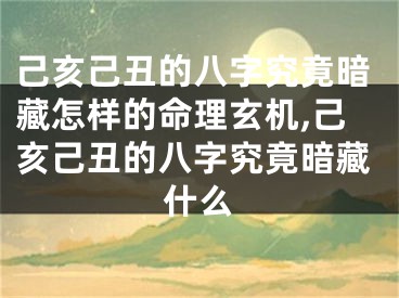 己亥己丑的八字究竟暗藏怎样的命理玄机,己亥己丑的八字究竟暗藏什么