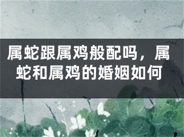 属蛇跟属鸡般配吗，属蛇和属鸡的婚姻如何