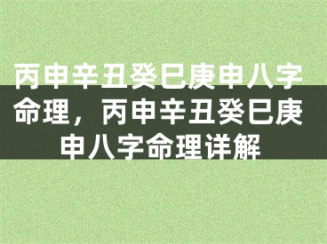 丙申辛丑癸巳庚申八字命理，丙申辛丑癸巳庚申八字命理详解